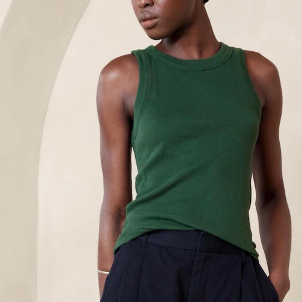 Banana Republic Ribbed Green Racer Tank Top Size Small